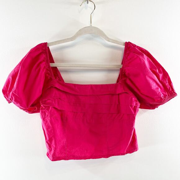Sim & Sam Squareneck Short Puff Sleeve Crop Top Pink Small - Picture 1 of 8